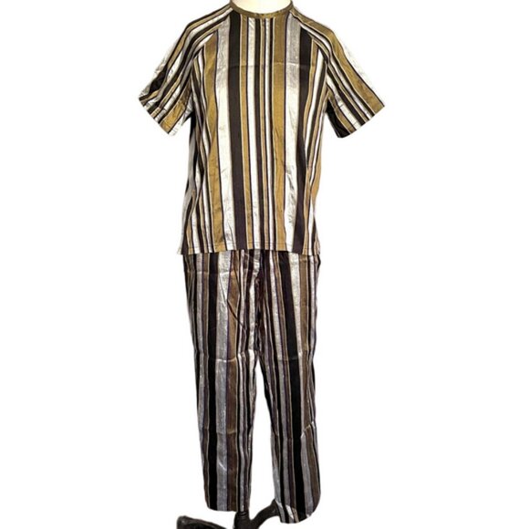 Nikki Chasin Striped Short Sleeve Silk Pant Suit - Small - Picture 15 of 16